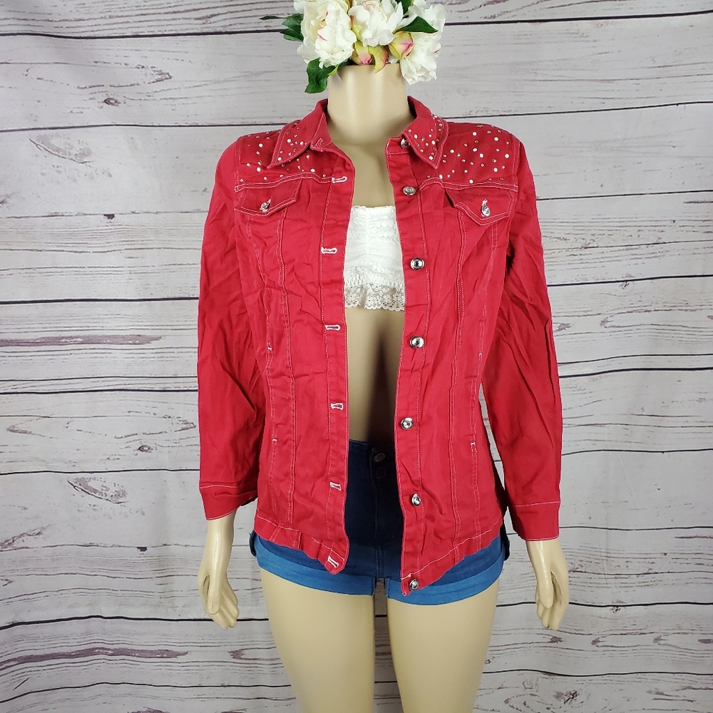 quacker factory xs red jean jacket - Picture 4 of 7